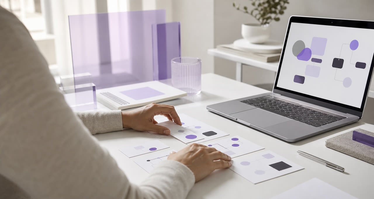 Illustratief AI-werkproces met abstracte workflowkaarten
